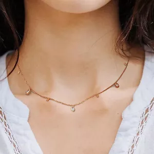 14K vergoldet Edelstahl Schmuck Damen zierliche CZ Steine Halsreif Halsketten - Bild 1 von 7