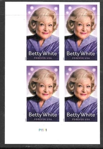 Scott #5976a IMPERFORATE (NO DIE-CUT) Betty White Plate Block of 4, MNH - Bild 1 von 1