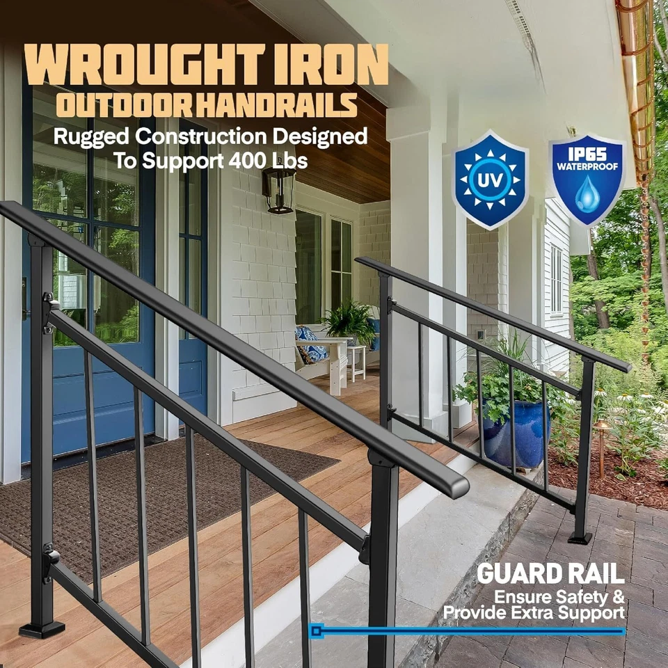 Versátiles pasamanos de escalera para escalones exteriores ajustables para escalón con gancho Foto 1 de 4