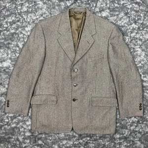 VTG John Henry Tweed Blazer Mens 42S Brown Wool Herringbone Coat 2 Button Jacket - Picture 1 of 14