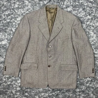 VTG John Henry Tweed Blazer Mens 42S Brown Wool Herringbone Coat 2 Button Jacket - Image 1 of 4