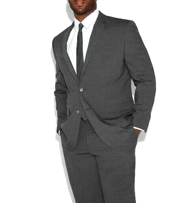 Express $298 Slim Charcoal Gray Check Stretch Wool-Blend Suit Jacket 48 L - Image 1 of 4