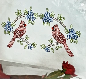 Cardinals Birds Pillowcase Stamped Cross Stitch Jack Dempsey Embroidery 1600-712 - Picture 1 of 4