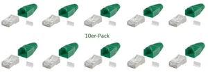 10 x RJ45 Stecker CAT5e/6 geschirmt Gigabit  mit Montagekamm und Tülle grün - Bild 1 von 2