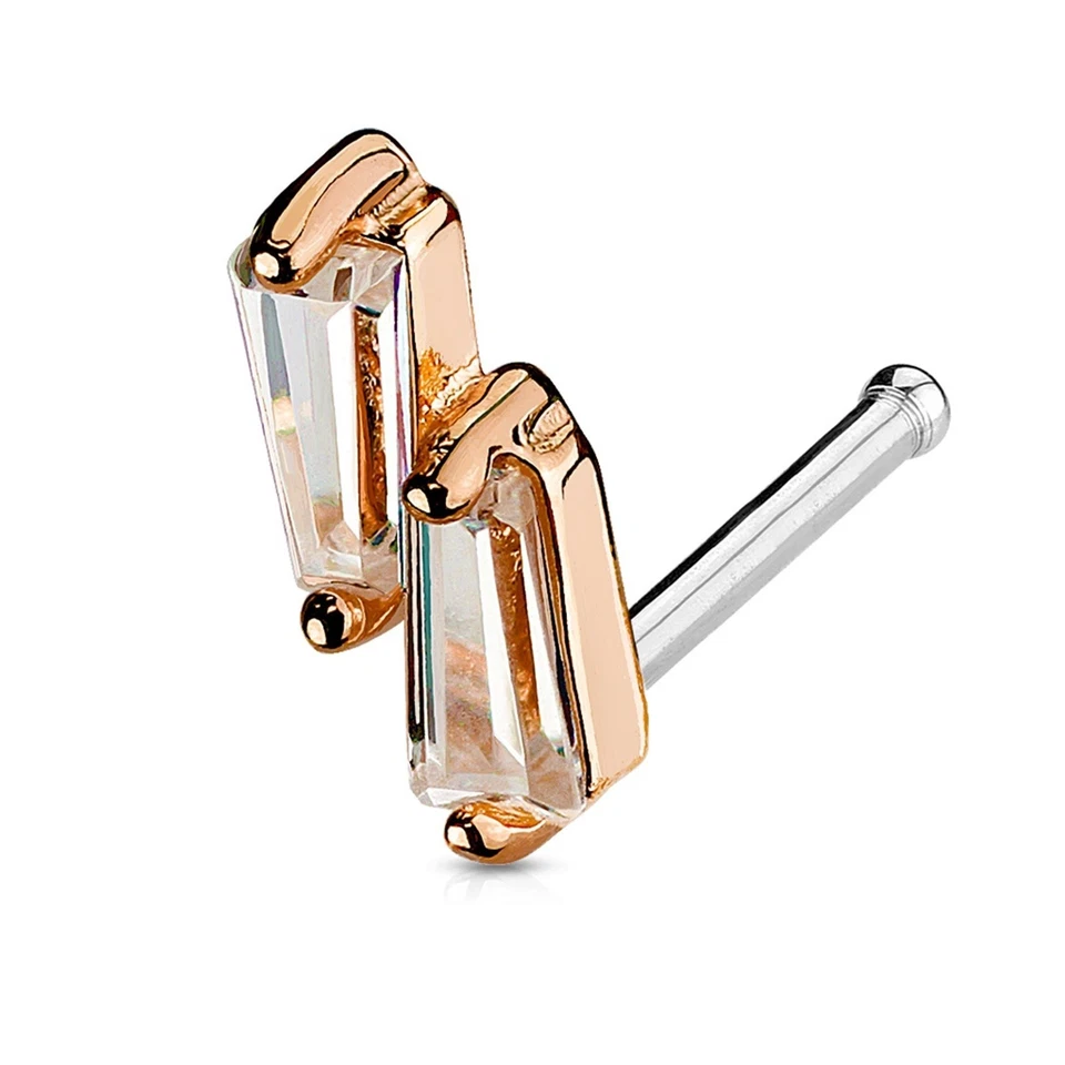 Anillo Hueso Nariz Transparente Princesa Gemas 8mm Cabeza Oro Rosa IP/Acero Calibre 20 1/4"  Foto 1 de 3