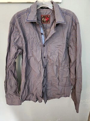 EQ Rooster Shirt Men's Medium Grey W/ Blue Print  Button Front Long Sleeve  - Image 1 of 4