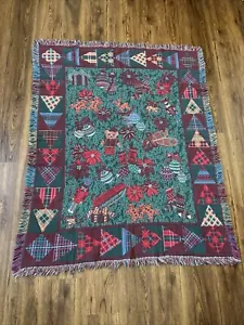 Vintage LL Bean Christmas Tree Skirt, Blanket, Afghan Red & Green Winter - Picture 1 of 5