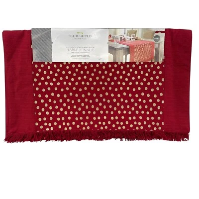Threshold Table Runner Red Gold Polka Dots Extended Length/Width 20X90 Christmas - Image 1 of 4