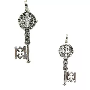 San Benito Schlüssel Anhänger .925 Sterling Silber Anhänger - St. Benedikt Schlüssel Silber - Bild 1 von 6