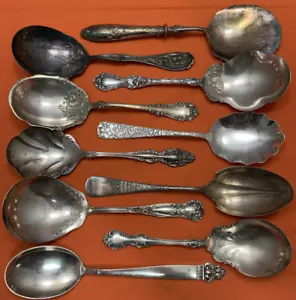 10 Silverplated Antique to Vintage CASSEROLE SPOONS - Nice mix - Picture 1 of 9