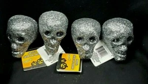 4 Halloween Goth Silver Glitter Foam Light Up Skulls Battery Operated 3.5" x 5" - Picture 1 of 10