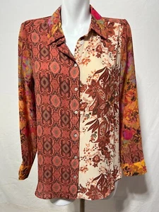Rose + Olive Women Medium Top Shirt Blouse Button Down Mauve Pink Paisley Floral - Picture 1 of 8