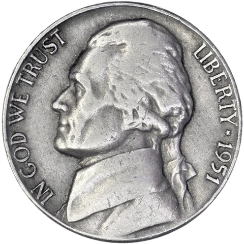 1951 (P) Jefferson Nickel Very Fine VF Cover