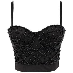 Femme Perle Débardeur Bustier Soutien-Gorge Bralette Haut Court Spaghetti Sangle - Bild 1 von 14