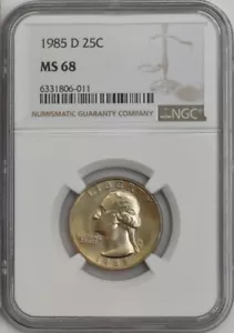 1985-D Washington Quarter 25c MS68 NGC 946624-32 ~ Pop 1, None Finer! - Picture 1 of 4