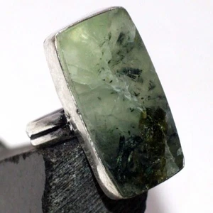 Anillo étnico prehnita musgo enchapado en plata 925 joyería hecha a mano tamaño EE. UU. 7 GW - Imagen 1 de 3