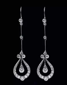 Vintage Art Deco Style 2Ct Lab Created Drop/Dangle 14K White Gold FN Earrings - Picture 1 of 6