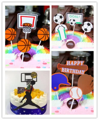 Decoración de suministros de fiesta de aniversario de cumpleaños para decoración de pasteles de fútbol de béisbol y baloncesto. Foto 1 de 4