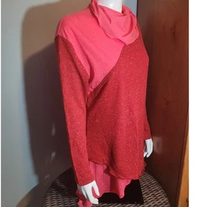 Rosa gesprenkelte rote Lagenlook Oversize Bluse Extra Large XL Schlapp Kutte - Bild 1 von 10