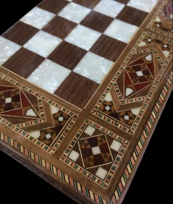 Backgammon Set Handmade Solid Wood Game Inlaid Board 3.8" - Christmas Gift - Image 1 of 4