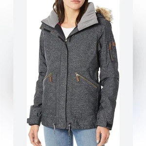 Chaqueta de invierno con capucha gris jaspeado Roxy DryFlight 10K usada en excelente estado - Imagen 1 de 8