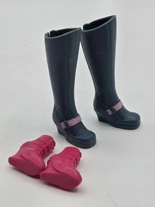 2005 Fashion Fever Styles 2 Paar Barbie Puppe Schuhe HOCH BLAU-grau Stiefel rosa niedrig - Bild 1 von 18