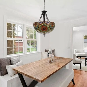 Handmade Coloful 5-Lights Chandelier 20" Tiffany Style Pendant Lighting Fixtures - Picture 1 of 15