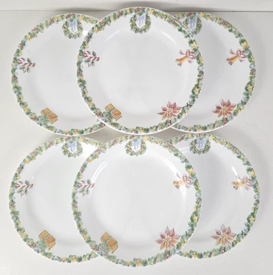 6PC Corelle By Corning Christmas Joy 7" Salad/Dessert Plates Wreath Swag Border - Image 1 of 4