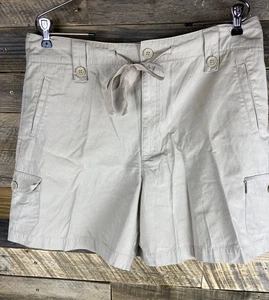 White Stag Women's Sz 16 Beige Cotton Drawstring Waist Cargo Shorts - Picture 1 of 10