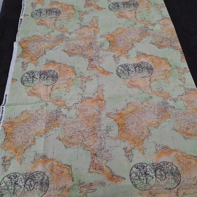 World Map Fabric Old World 1 Yard - Image 1 of 4
