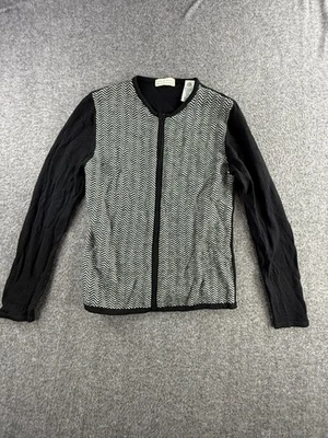 Cárdigan suéter Lord & Taylor 100 % lana merino pequeño mediano negro blanco Foto 1 de 4