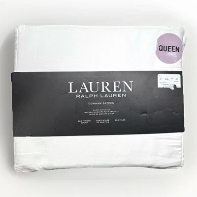 Ralph Lauren Dunham Sateen 白色床单 4 件套女王全新带盒全新 — 第 1/4 张图片