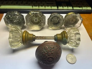 Vintage Glas/viktorianische Kupfer Türklinke Lot 7  - Bild 1 von 9