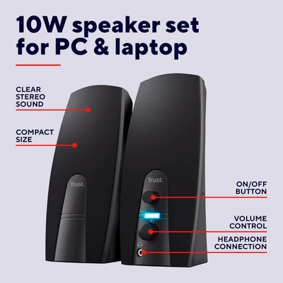 USB PC Speakers 2.0 Clear Sound 3.5mm Jack Computer Laptop Mac 10 W Peak Power - Image 1 of 4