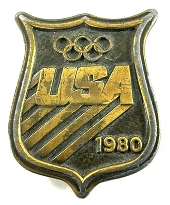 Vintage 1980 USA Olympics Belt Buckle Bergamot Brass Works Team USA Shield - Image 1 of 4