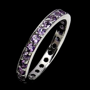 925 Sterling Silver Ring Round Amethyst 2mm Natural Gemstone Jewelry Size 6 - Picture 1 of 13