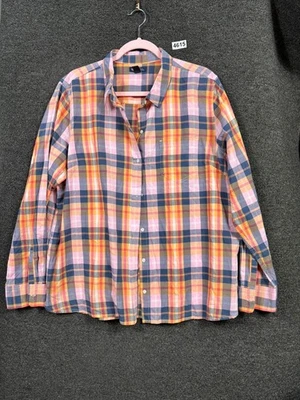 Camisa xadrez feminina Gap Boyfriend fit botão para baixo tamanho XXL laranja multicolor  - Imagem 1 de 4