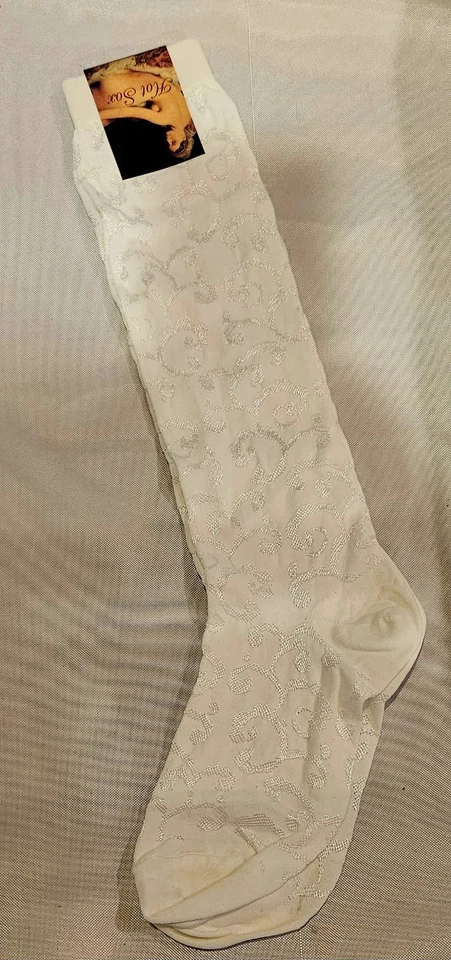 Vintage 90s/2000s Hot Sox Knee High Socks White Floral Pattern Womens Size 9-11 - Image 1 of 3