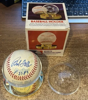 BOB FELLER 1983 Signed Ball CLEVELAND INDIANS Baseball NO COA w/Holder HOF Bobby - Image 1 of 3