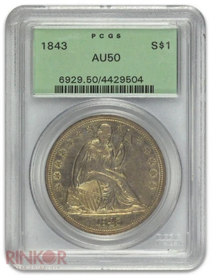 1843 $1 Seated Dollar PCGS AU-50 - Image 1 of 3