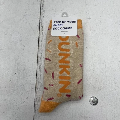Dunkin Fuzzy Socks One Size Beige Orange Sprinkles Cozy Lounge Slipper Sock - Image 1 of 4