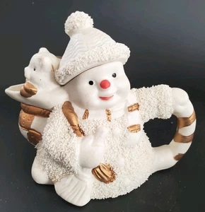 White & Gold Holiday Snowman Mini Teapot Creamer With Toy Bag 3D Matte Vintage - Picture 1 of 16