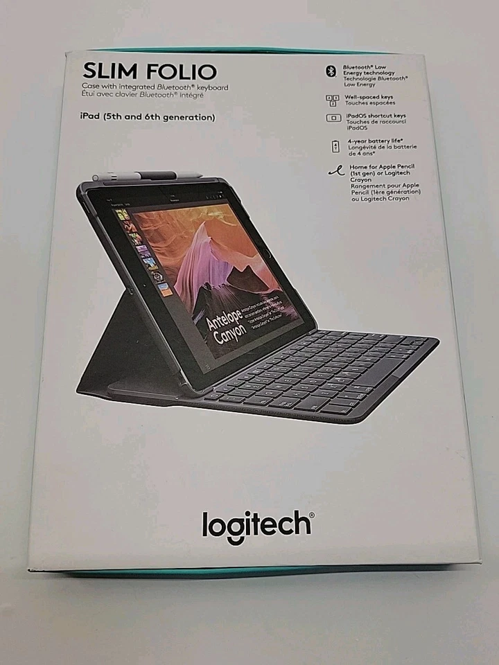 LOGITECH iPad Slim Folio Case Wireless Keyboard With Bluetooth Black New - Image 1 of 4