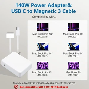 140W USB C auf Magnetic 3 Ladegerät für Mac Book Pro 16,15,14,13 Zoll, 2021-2023 - Bild 1 von 12