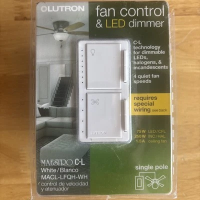 Control de ventilador y atenuador de luz Lutron Maestro - blanco MACL-LFQH-WH Foto 1 de 3