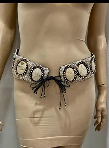 Vintage DICK & JAYNE Muschel Perlen Boho Hippie Unikat Gürtel - Bild 1 von 6