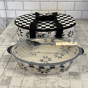 NEU. Temptations ovale Kasserolle schwarz 3 Quart Bäcker isoliert Thermo Beutel Blumen - Bild 1 von 9