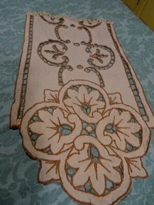 braune Stickerei Richelieu auf Mischling Natur ==Art Deco für Zukunftsvorhang  - Bild 1 von 4