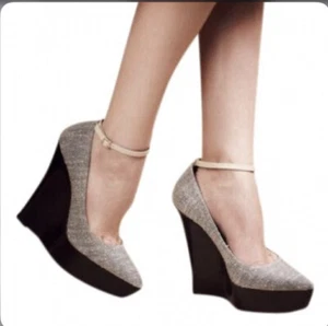 Burberry Tweed Platform Wedge Ankle Wrap Strap Heels Pumps EU41 UK7.5 RRP$695 G4 - Picture 1 of 9