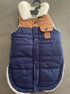 FAB DOG NYLON NAVY WITH TAN CORDUROY- WHITE FUZZY COLLAR JACKET  Puppy/Dog MED - Picture 1 of 4